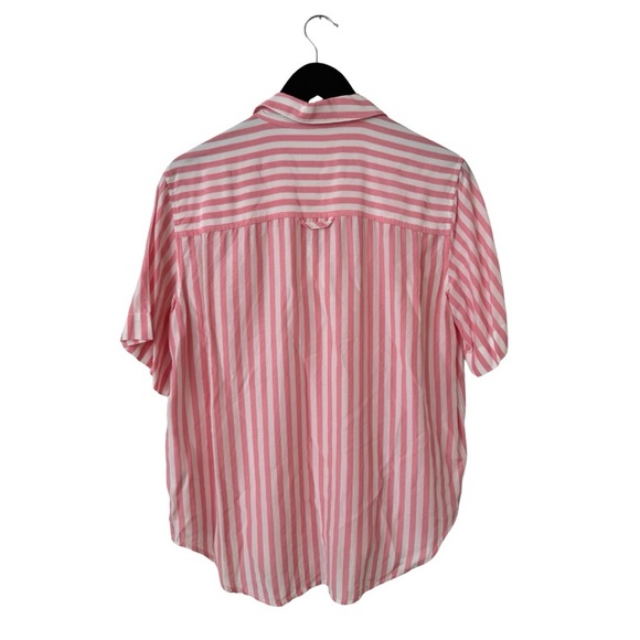 AYR Medium Pool Boy Shirt Pink Stripe Silk-Blend Short Sleeve Button Down Casual - Picture 6 of 7